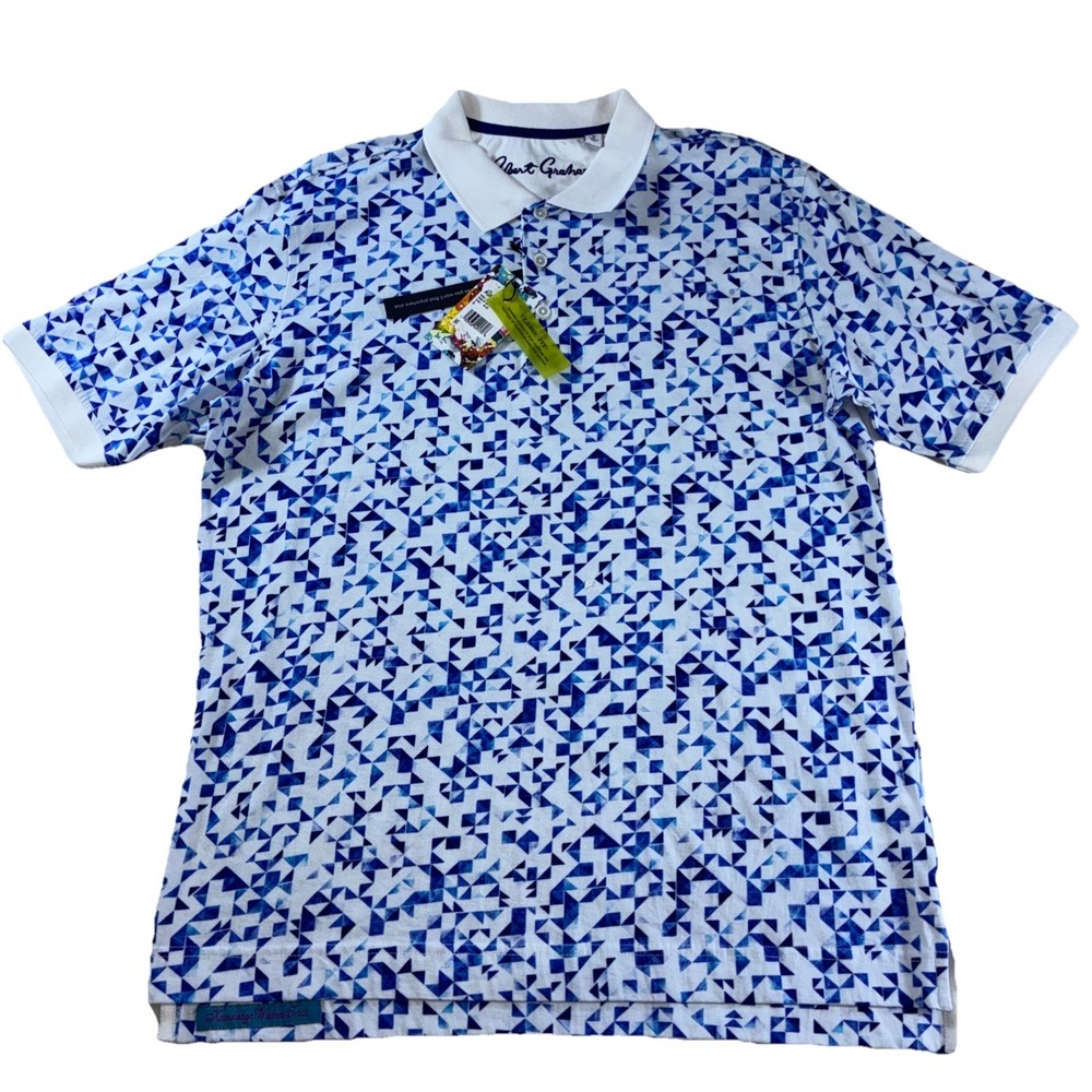 Robert Graham Guzman Polo Shirt Mens S Blue Geometric Bloomingdales NEW